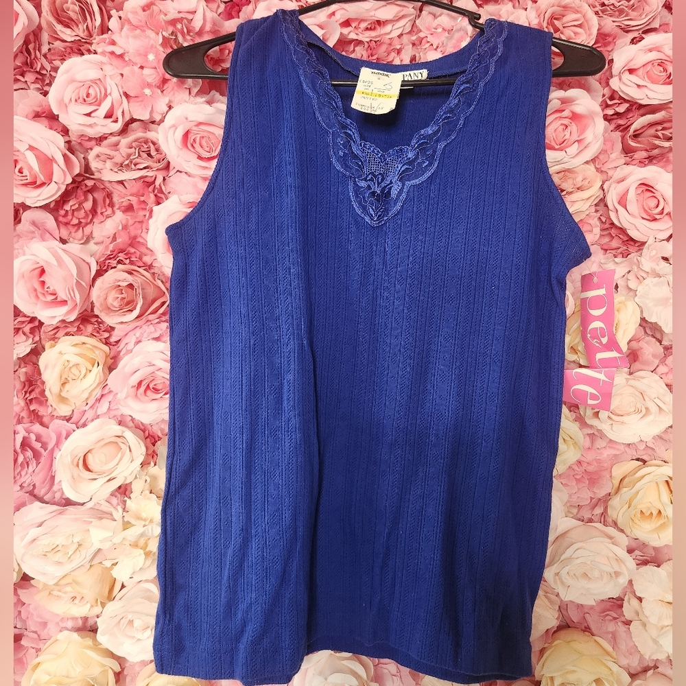 Sleeveless Knit V-Neck Tank Top - Royal Blue